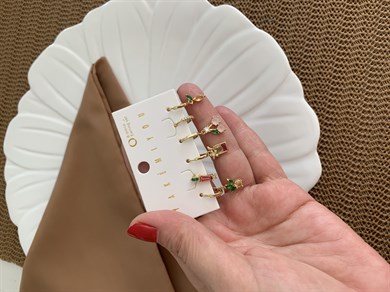 Özel Seri Renkli Baget Taşlı Ananas Charm 6 LI Set Halka Küpe