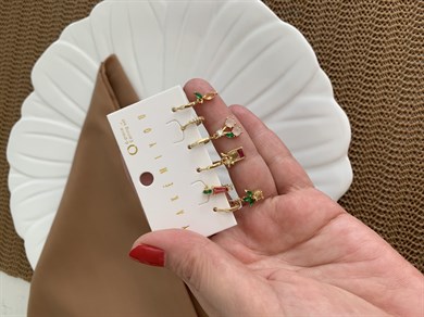 Özel Seri Renkli Baget Taşlı Ananas Charm 6 LI Set Halka Küpe