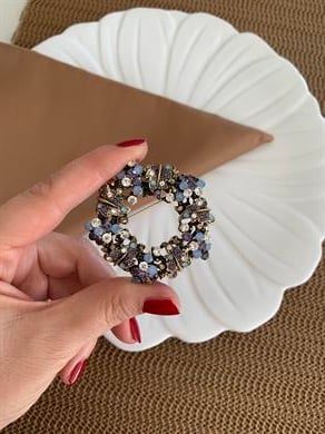 Özel Seri  Renkli Gömme Taşlı Çiçek Motifli Broş