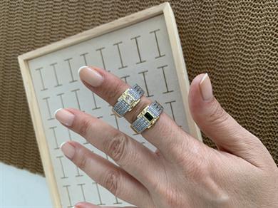 Özel Seri Zirkon Gümüş Taşlı Baget  Kare Tek Taş Yüzük