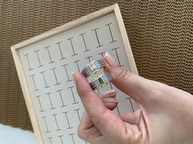 Özel Seri Zirkon Gümüş Taşlı Baget  Kare Tek Taş Yüzük