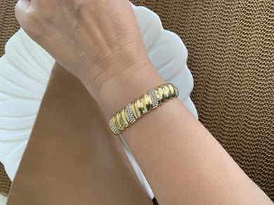 Özel Seri Zirkon Taşlı Bombeli Plaka Lastik Bilezik