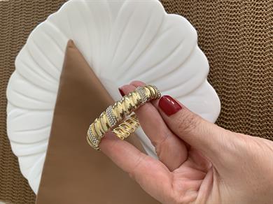 Özel Seri Zirkon Taşlı Bombeli Plaka Lastik Bilezik