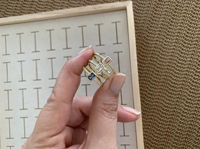 Özel Seri Zirkon Taşlı İki Sıra Baget  Kare Tek Taş Yüzük