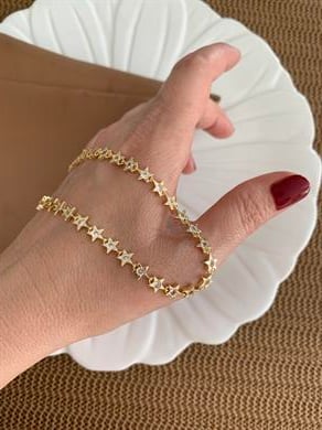 Özel Seri Zirkon Taşlı Yıldız Sıralı Kolye 