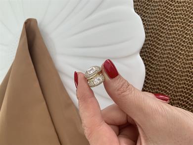 Vip 14k Baget Tek Taşlı Yüzük Halka Küpe
