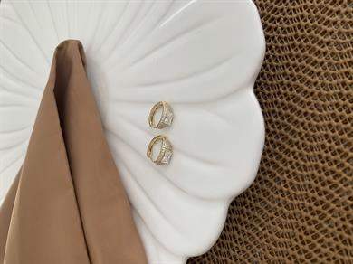 Vip 14k Baget Tek Taşlı Yüzük Halka Küpe