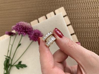 Vip 14k Beş Sıra Baget Taşlı U Küpe