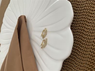 Vip 14k Çift Şeritli Baget Taşlı Tasarım Küpe