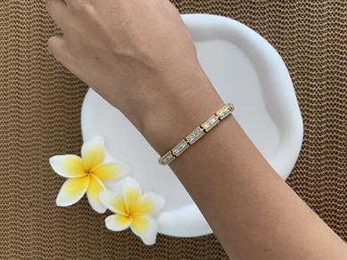 Vip 14k Dikdörtgen Baget Taş Sıralı Bileklik