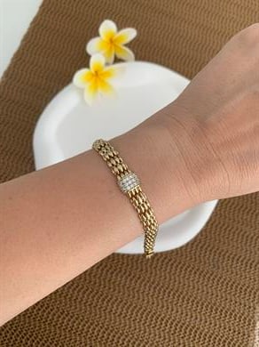 Vip 14k Dört Sıra Hasır Kare Taşlı Bileklik