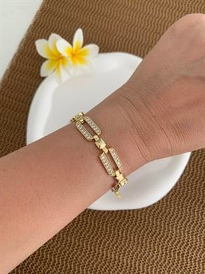 Vip 14k Gömme Taş Dikdörtgen Sıralı Tasarım Bileklik