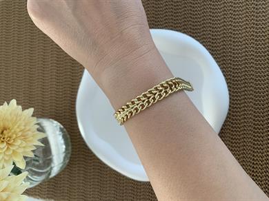 Vip 14k İki Sıra İç İçe Geçme Klasik Zincir  Bileklik