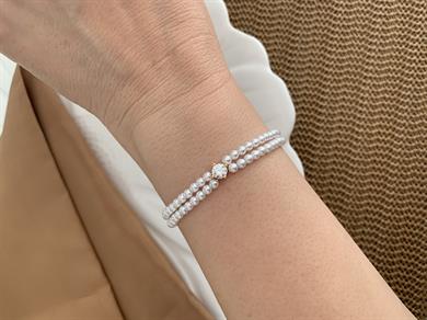 Vip 14k İki Sıra İncili Kare Tek Taşlı Bileklik