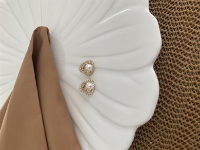 Vip 14k Komple Zirkon Taşlı Kalp İncili Küpe