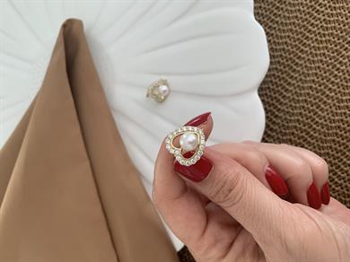 Vip 14k Komple Zirkon Taşlı Kalp İncili Küpe