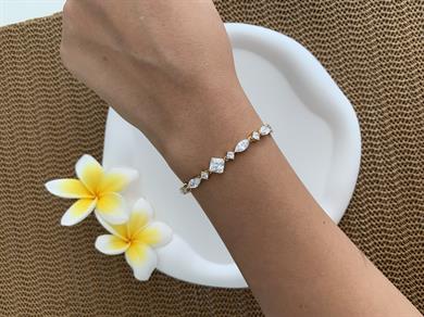 Vip 14k Plaka Zincirli Kare Taşlı Bileklik