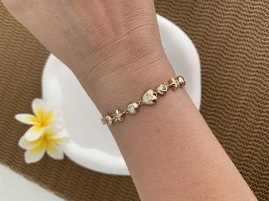 Vip 14k Tek Taşlı Kalp Yıldız Charm Bileklik