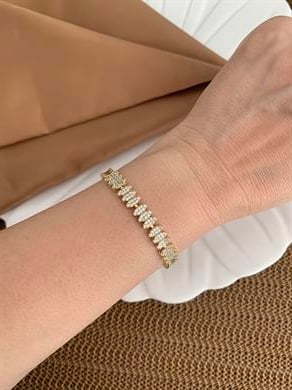 Vip 14k Zirkon Taşlı Badem Sıralı Tasarım Bileklik