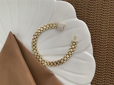 Vip 14k Zirkon Taşlı Biyeli Gurmet Bileklik