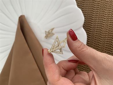Vip 14k Zirkon Taşlı İç İçe Geçme Üçgen Tasarım Küpe