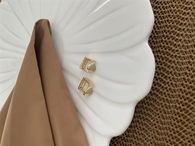 Vip 14k Zirkon Taşlı Kalp Plaka Kare Küpe