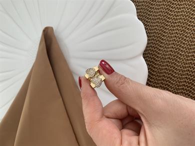 Vip 14k Zirkon Taşlı Kalp Plaka Kare Küpe