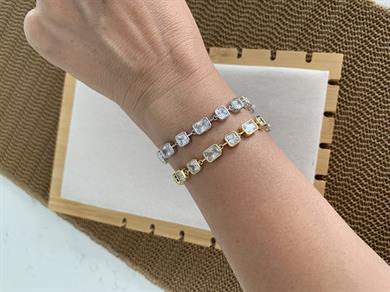 Vip Baget Kare Tek Taş Sıralı Bileklik 