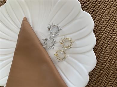 Vip Baget Taşlı Çiçek Ay Tasarım Küpe