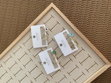 Vip Baget Taşlı Göz Üçlü Set Halka Küpe