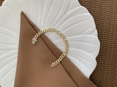 Vip Gold 17 Cm İnce Zirkon Taşlı Kesme Gurmet Bileklik
