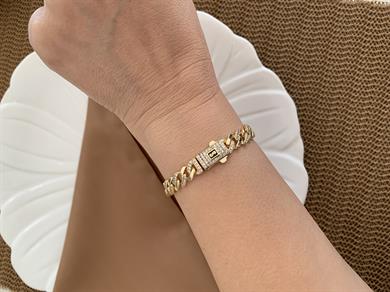Vip Gold 17 Cm İnce Zirkon Taşlı Kesme Gurmet Bileklik