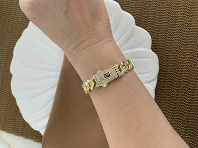 Vip Gold 19 Cm Zirkon Taşlı Kesme Gurmet Bileklik
