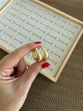 Vip Gold 2,5 cm Bombeli Kalın Düz Oval Halka Küpe