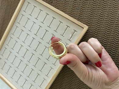 Vip Gold 2,5 cm Bombeli Kalın Düz Oval Halka Küpe