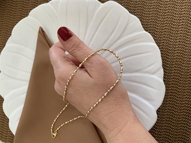 Vip Gold 44 Cm Pırıltılı Yassı Topçuk Sıralı Kolye