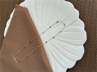 Vip Gold 45 Cm Renkli Topçuk Sıralı Kolye