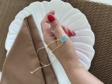 Vip Gold 45 Cm Topçuk Zincir Turkuaz Kare Taşlı Kolye