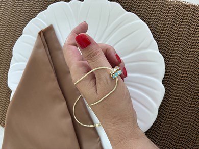 Vip Gold 50 Cm İtalyan Zincir Baget Taşlı Turkuaz Beyaz Daire Kolye