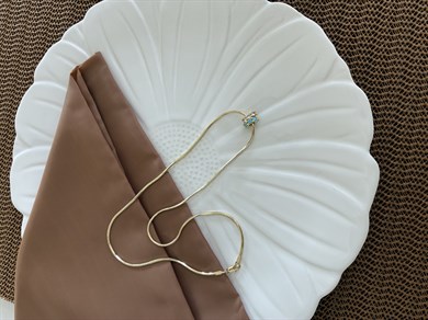 Vip Gold 50 Cm İtalyan Zincir Baget Taşlı Turkuaz Beyaz Daire Kolye