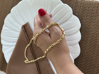 Vip Gold 60 cm Çubuk Baklava Desenli Zincirli Kolye
