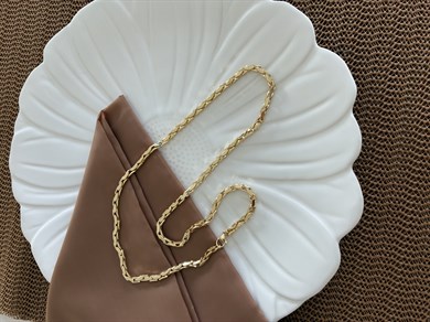 Vip Gold 60 cm Çubuk Baklava Desenli Zincirli Kolye