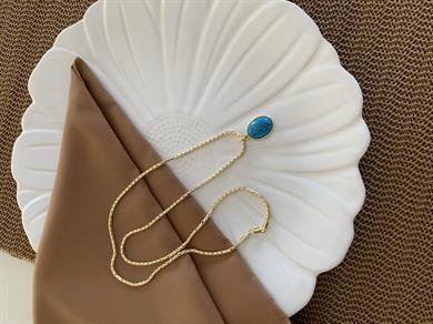Vip Gold 60 Cm Küp Zincirli Firuze Kolye