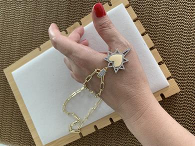 Vip Gold Ataç Zincir Zirkon Taşlı Kalpli Kutup Yıldız Charm Kolye