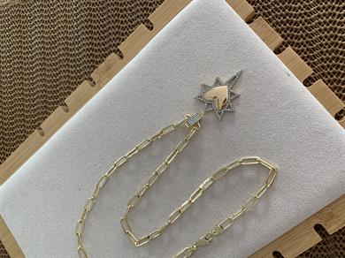 Vip Gold Ataç Zincir Zirkon Taşlı Kalpli Kutup Yıldız Charm Kolye