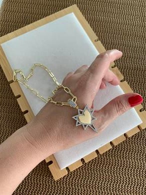 Vip Gold Ataç Zincir Zirkon Taşlı Kalpli Kutup Yıldız Charm Kolye