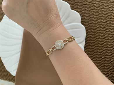Vip Gold Ataç Zincirli Zirkon Taşlı Yıldız Tasarım Bileklik