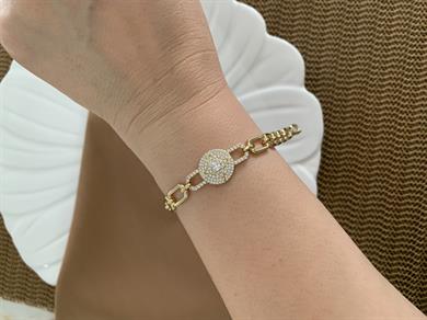 Vip Gold Ataç Zincirli Zirkon Taşlı Yıldız Tasarım Bileklik