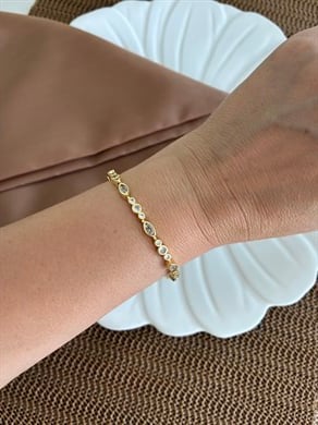 Vip Gold Baget Gömme Taşlı Damla Daire Sıralı Bileklik