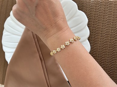 Vip Gold Baget Taşlı Çiçek Sıralı Bileklik